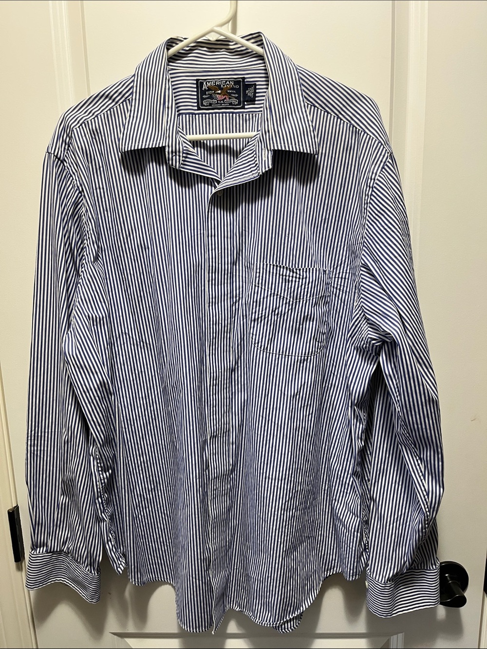 American Living Blue and White Striped Button-Down Shirt